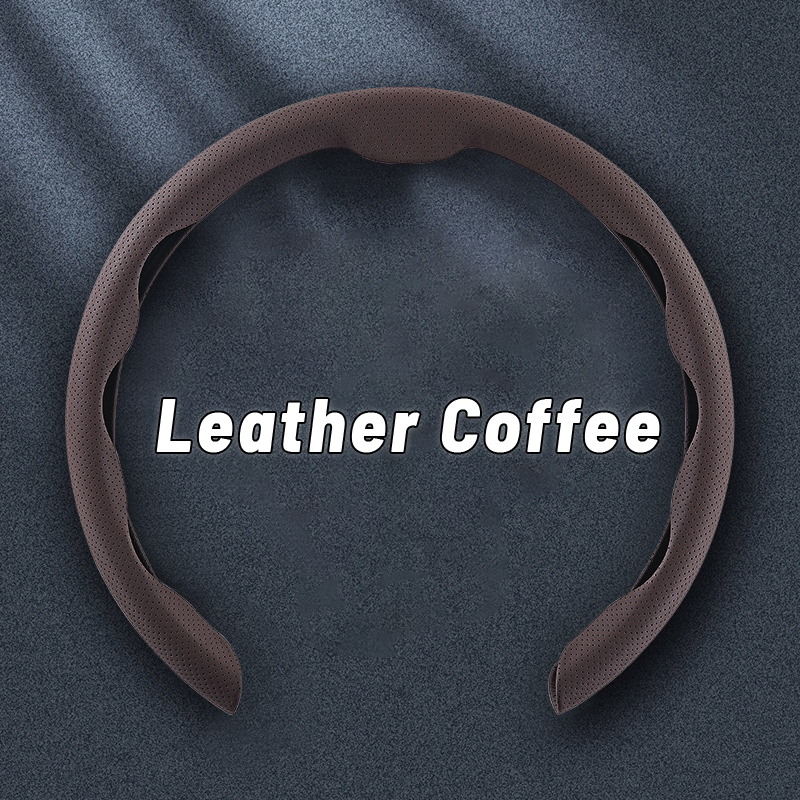 Nelxy Customized Car Logo Breathable Ultra-thin 5D Leather & Carbon Car Steering Wheel Cover Universal Fit