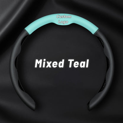 Nelxy Customized Car Logo Breathable Ultra-thin 5D Leather & Carbon Car Steering Wheel Cover Universal Fit